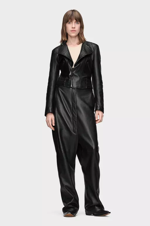 Folded Collar Leather Jacket - Jackets