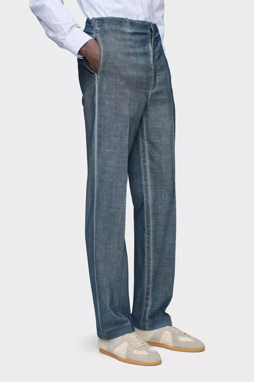 Pantalones de lana doble te&ntilde;ido - Pantalones