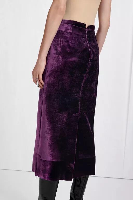 Button-Front Velvet Midi Skirt - Midi Skirts