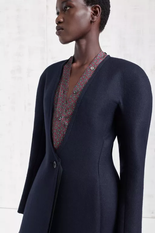 Collarless Virgin Wool Coat - Coats