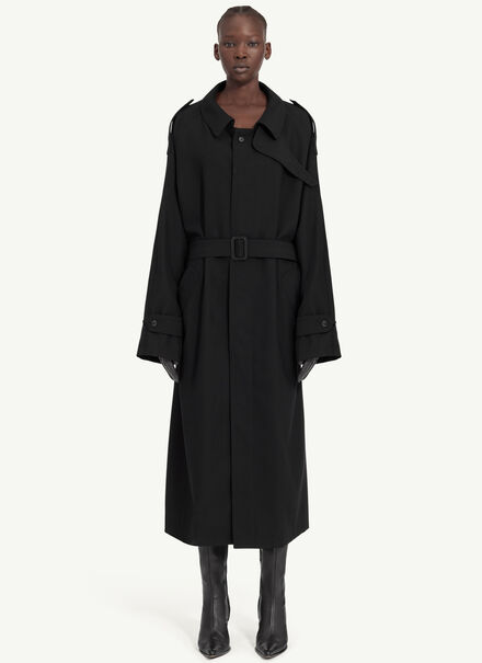 Belted wool trench coat