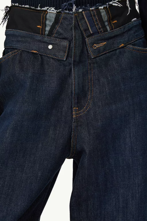 Raw edge waist denim jeans - Denim
