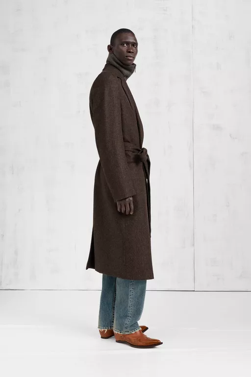 Belted Herringbone Wool Coat - Coats