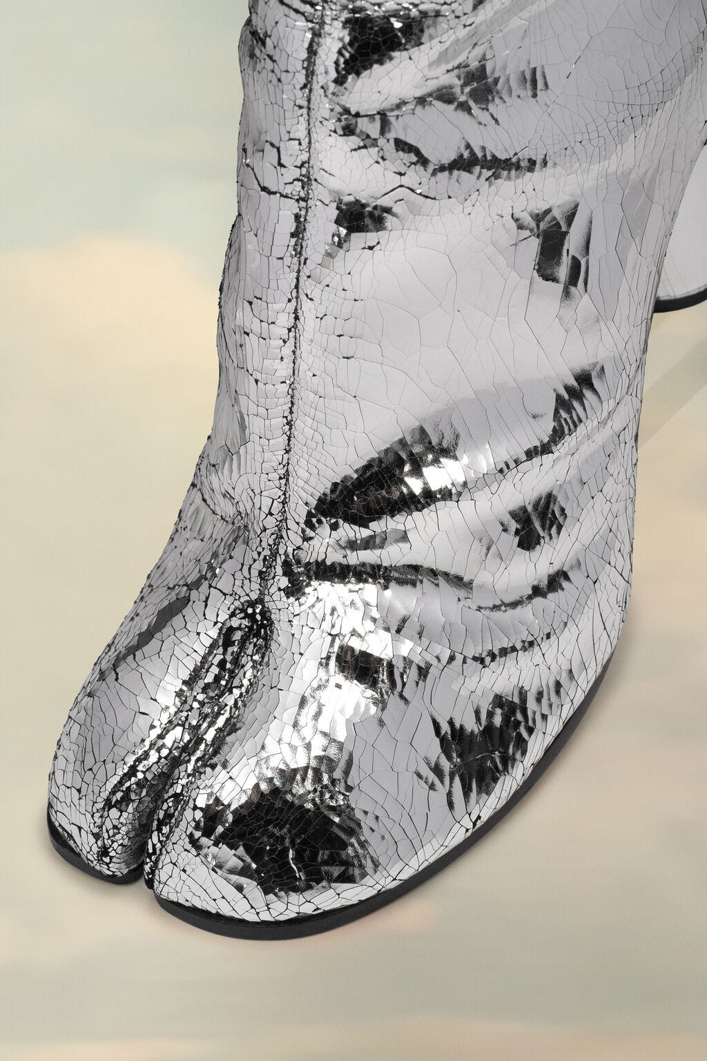 Tabi Mirror Boots Silver with Block Heel Maison Margiela