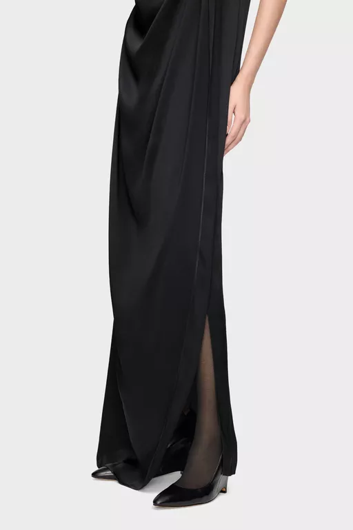 Satin Draped Maxi Dress - Maxi Dress