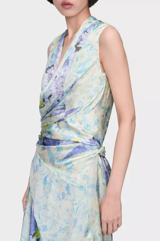 Floral Drape Wrap Dress - Midi Dress