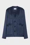 Navy Blue - Patchwork Satin Jacket