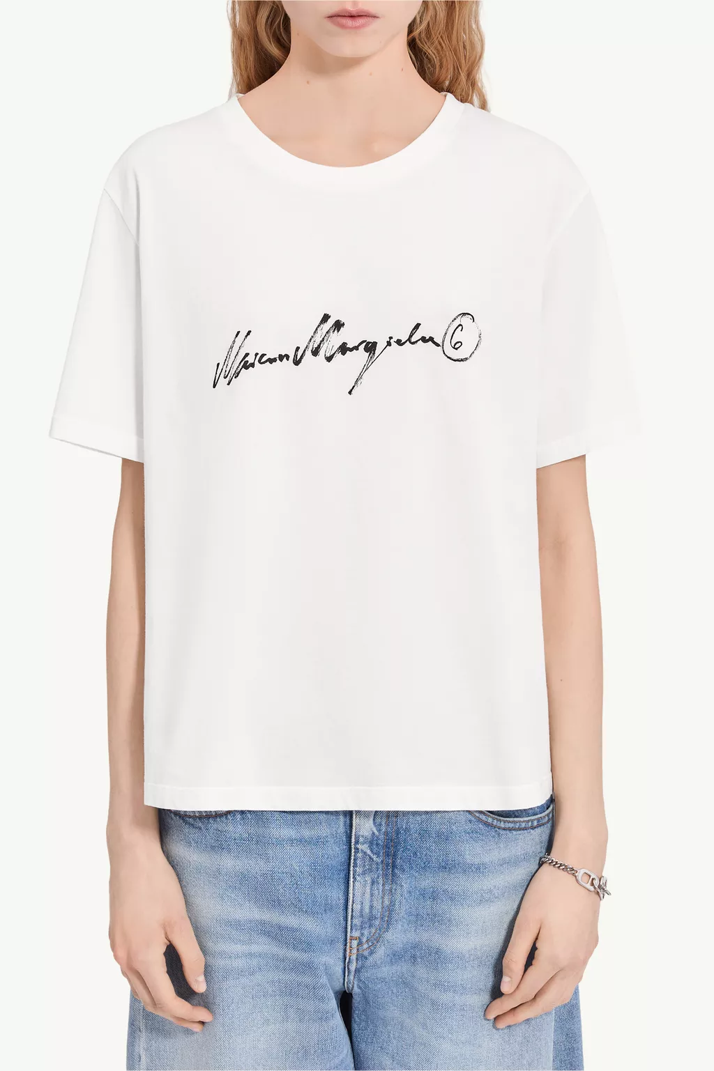 White Overdyed handwritten-print T-shirt | MM6 Official