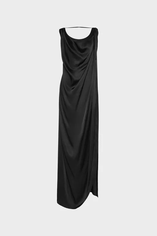 Satin Draped Maxi Dress - Maxi Dress