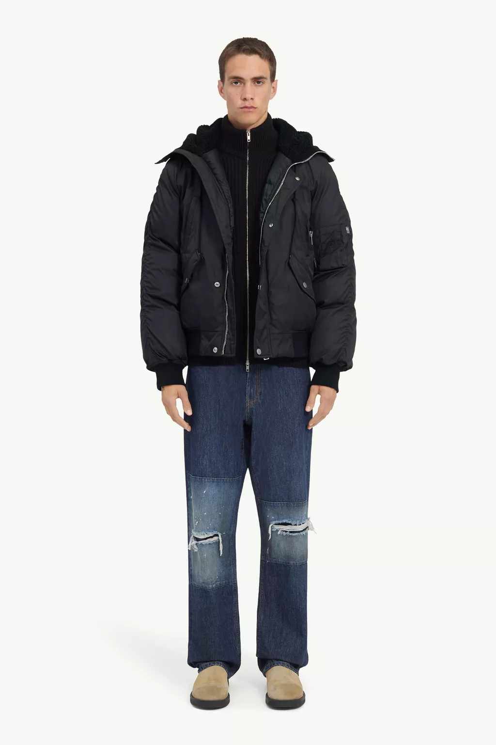 プ*い様 MM6 2022aw Bomber Jacket Black Hooded bomber jacket | MM6 Official