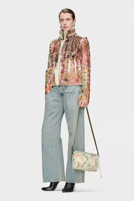 Fragmented Floral Zip-Up Jacket - Cardigan