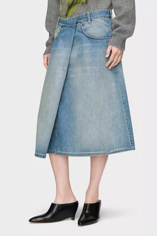 Wrap Denim Midi Skirt - Midi Skirts