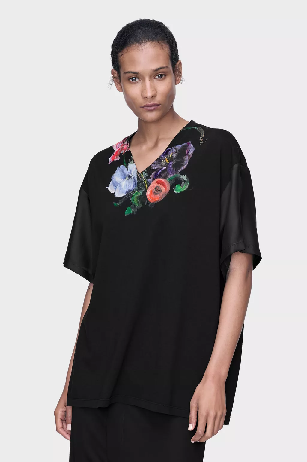 フラワープリント コットンシルクTシャツ ブラック | Maison Margiela公式