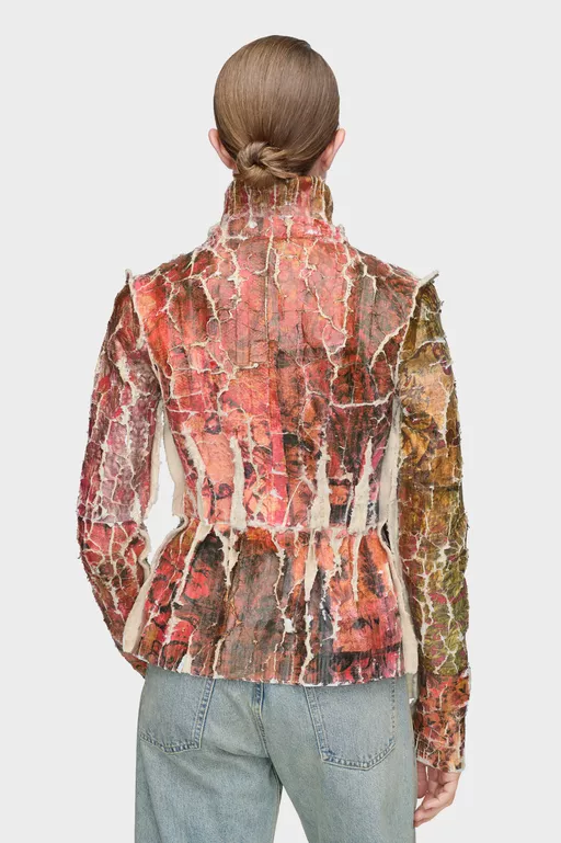 Fragmented Floral Zip-Up Jacket - Cardigan