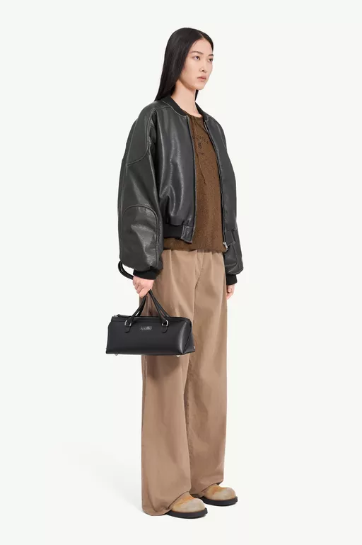 Faux leather jacket with rib-knit trim - Jackets