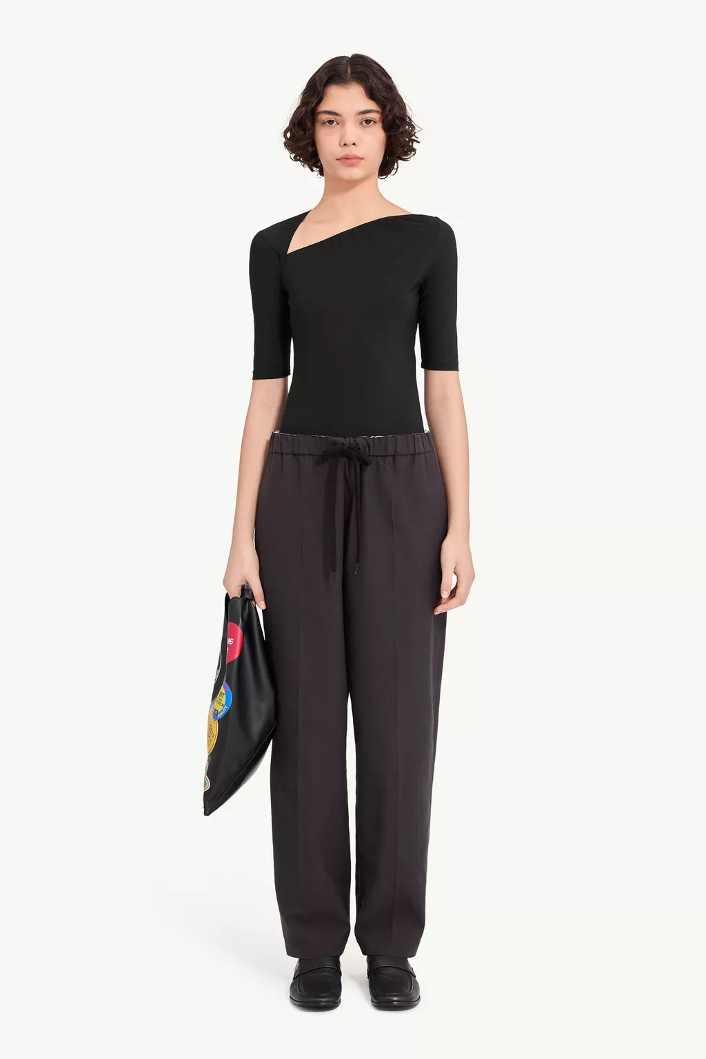 Black Asymmetric jersey top | MM6 Official