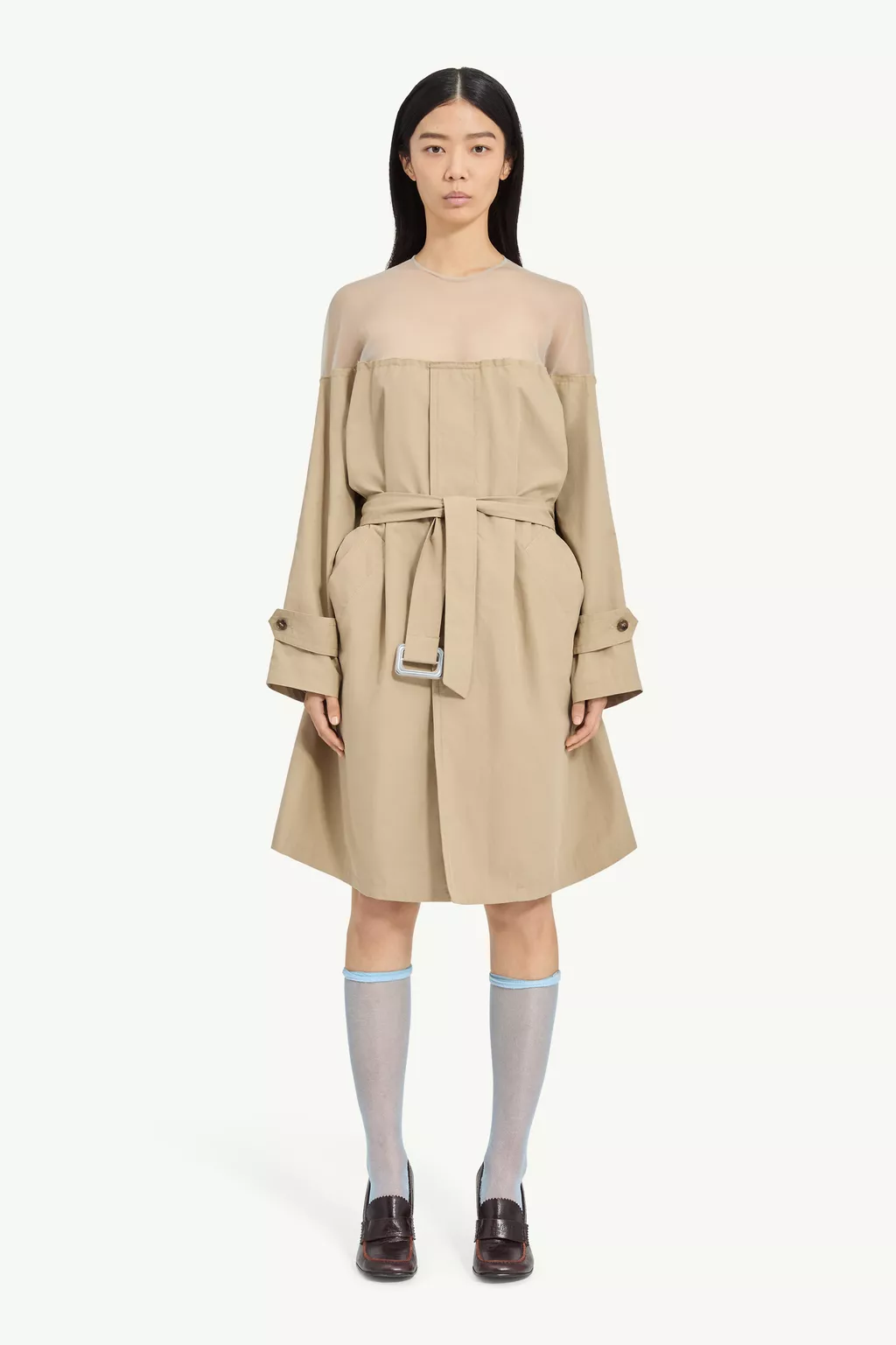 MM6 Maison Margiela　ベージュ ノースリーブベスト リボン付 Brown High-Cut Cotton Trench Dress | MM6 Official