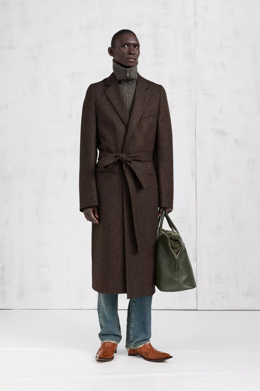 Tapenade Belted Herringbone Wool Coat | Maison Margiela Official