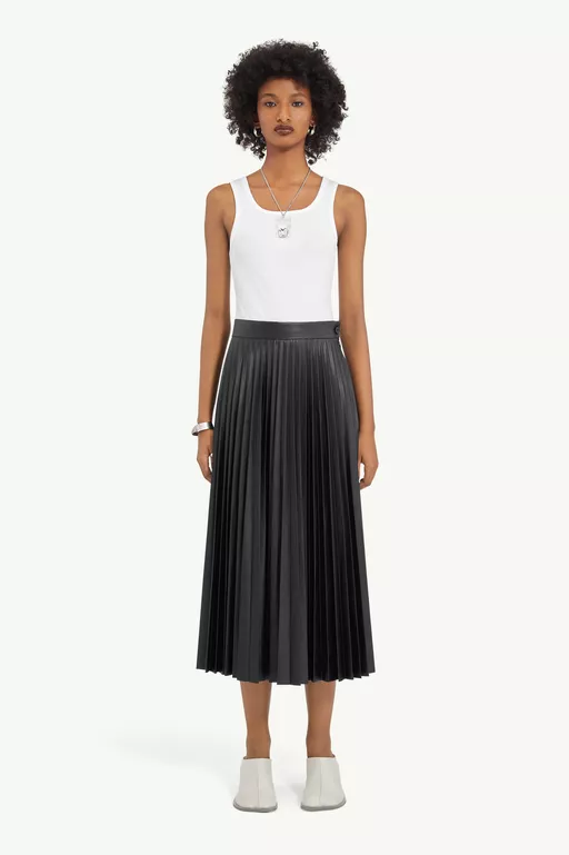 Pleated Faux Leather Midi Skirt - Skirts