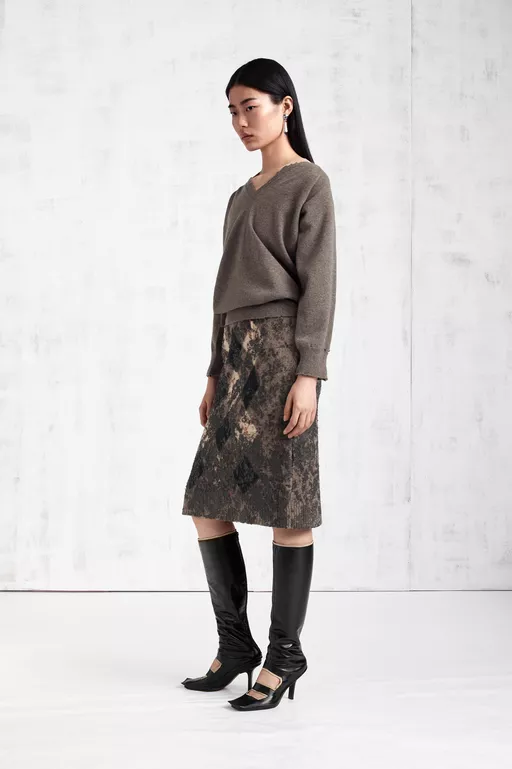Knit Virgin Wool Pencil Skirt - Midi Skirts