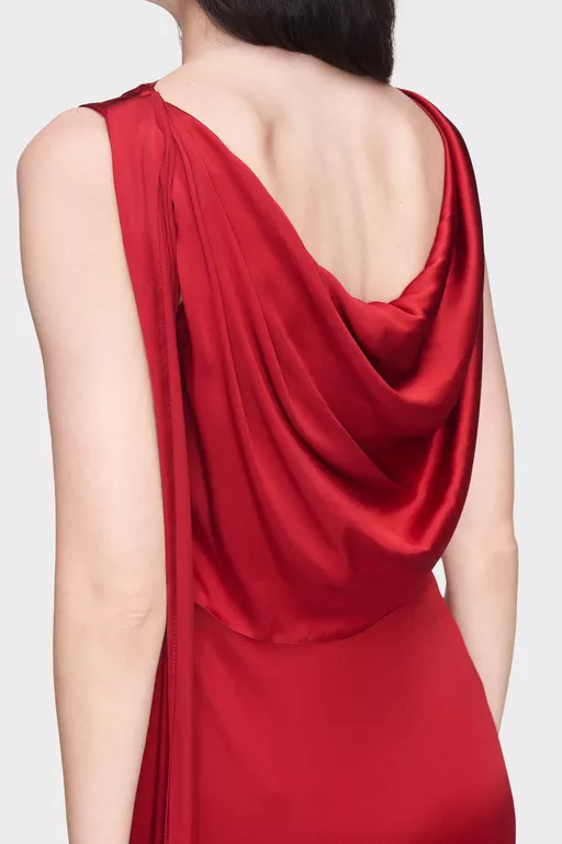 Satin Draped Maxi Dress - Maxi Dress