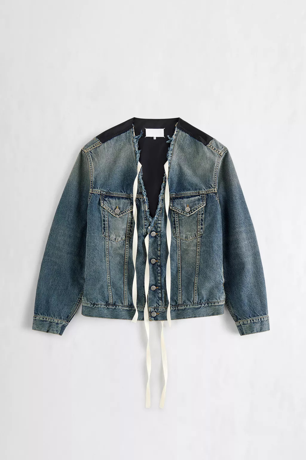 Blue jeans Distressed Collarless Denim Jacket | Maison Margiela