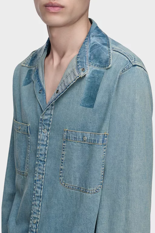 Taped Denim Shirt - Long-sleeved Shirt