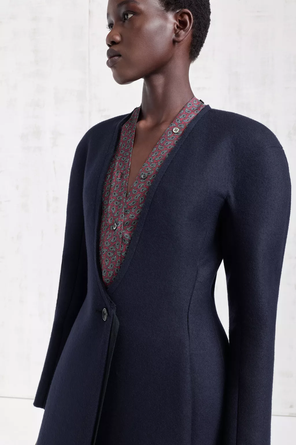 Navy Blue Collarless Virgin Wool Coat | Maison Margiela Official