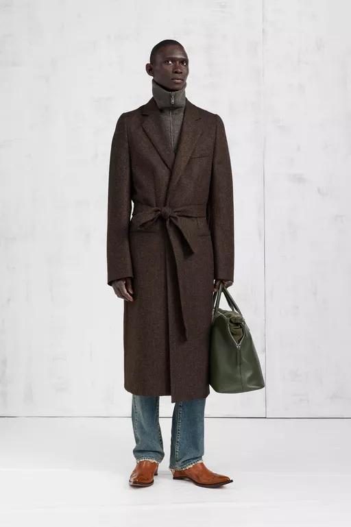 Belted Herringbone Wool Coat - Coats