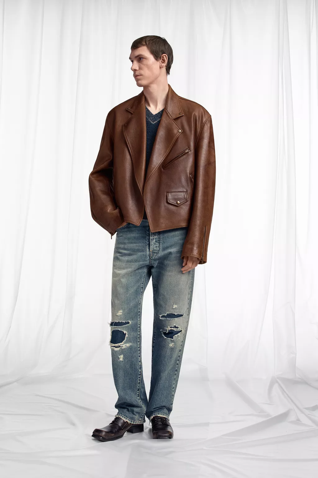 Cognac Biker Leather Jacket | Maison Margiela Official