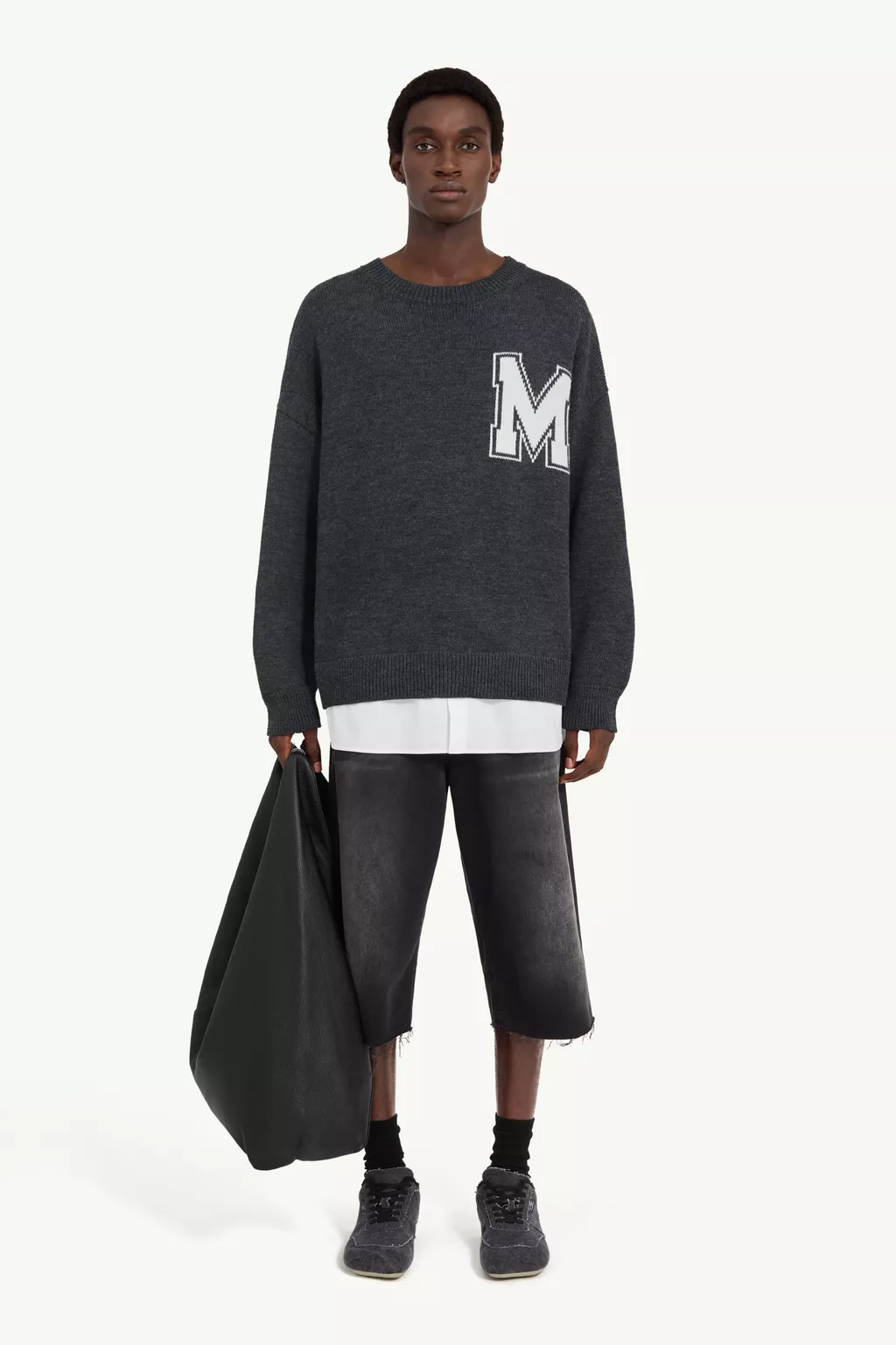 Gray Two-in-one varsity knit sweater | MM6 Official