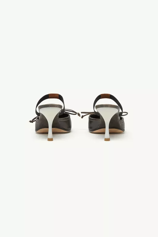Square-toe leather ballerina mules - Slippers