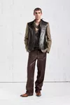 Brown - Leather Fused Herringbone Blazer