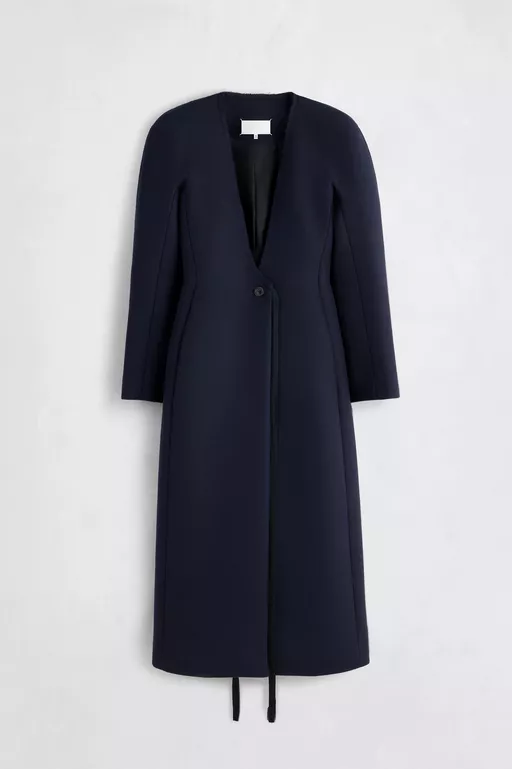 Collarless Virgin Wool Coat - Coats