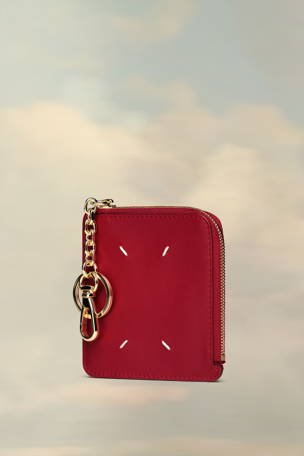 Maison Margielaのレザーキーチェーンウォレット（カーフレザー）色: Red