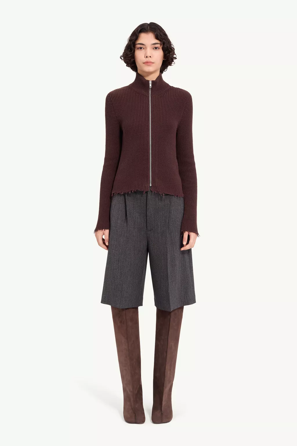 Red Ribbed Cotton Zip Cardigan | MM6 Official