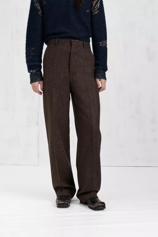 Herringbone Wool Trousers - Pants