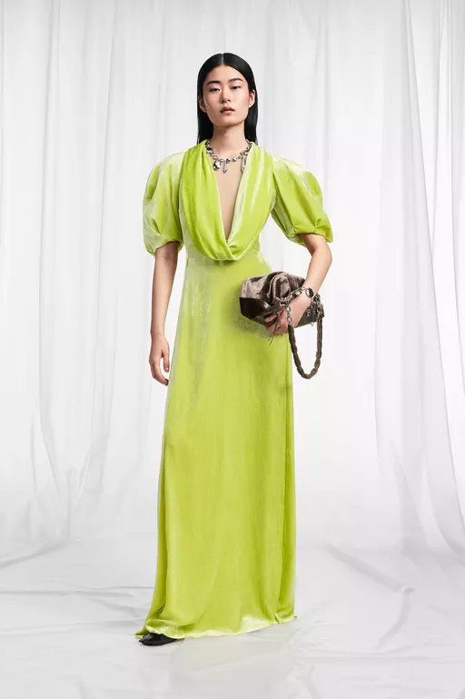 Puff-Sleeve Velvet Cowl Maxi Dress - Maxi Dress