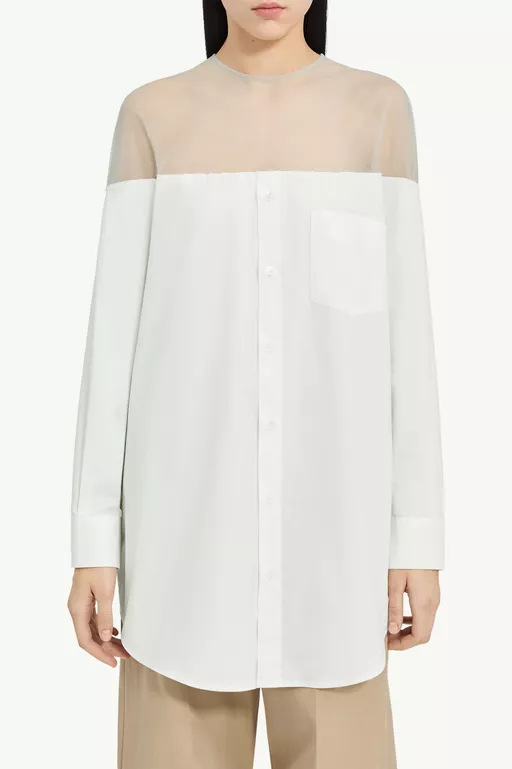 High-Cut Cotton Poplin Shirt - Tops
