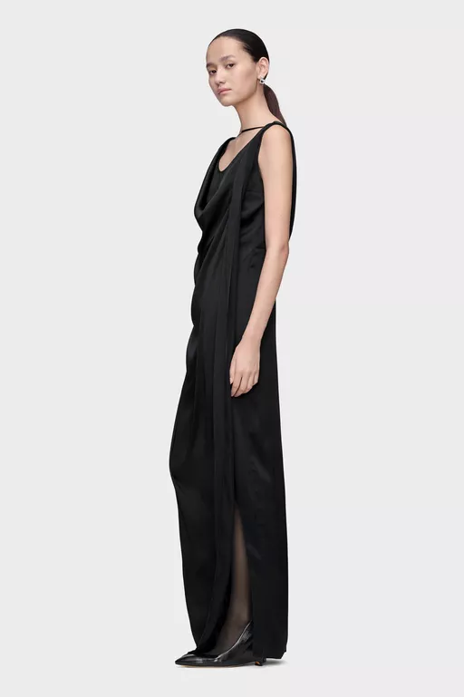 Satin Draped Maxi Dress - Maxi Dress