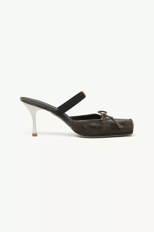 Square-toe leather ballerina mules - Slippers