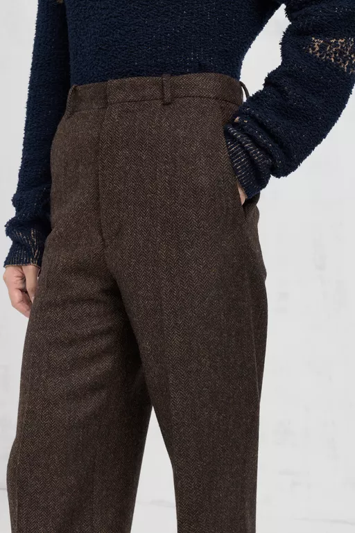 Herringbone Wool Trousers - Pants