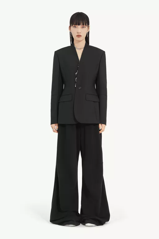 Collarless Suit Jacket - Jackets
