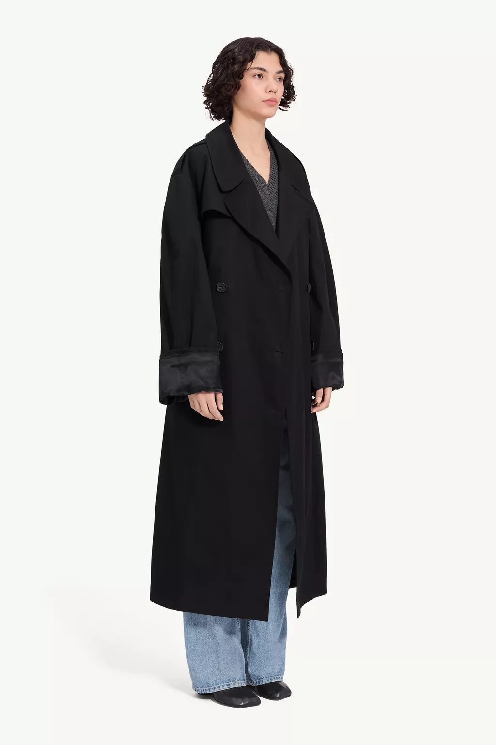 Black Cotton twill trench coat | MM6 Official