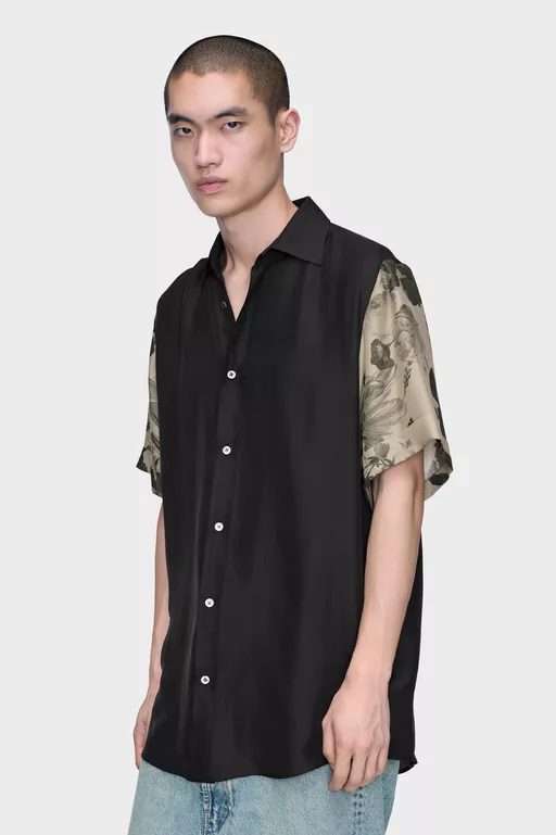 Floral Sleeve Silk Shirt - Shirts