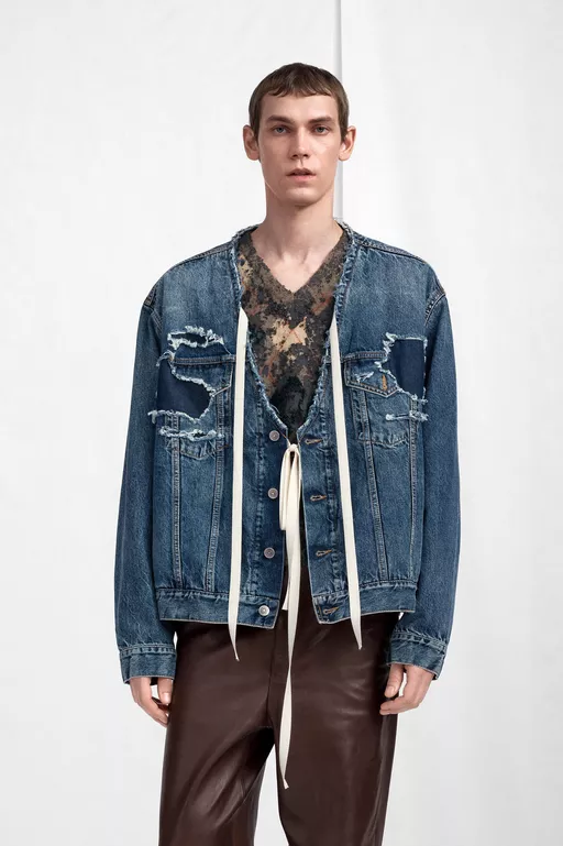 Distressed Assemblage Denim Jacket - Jackets