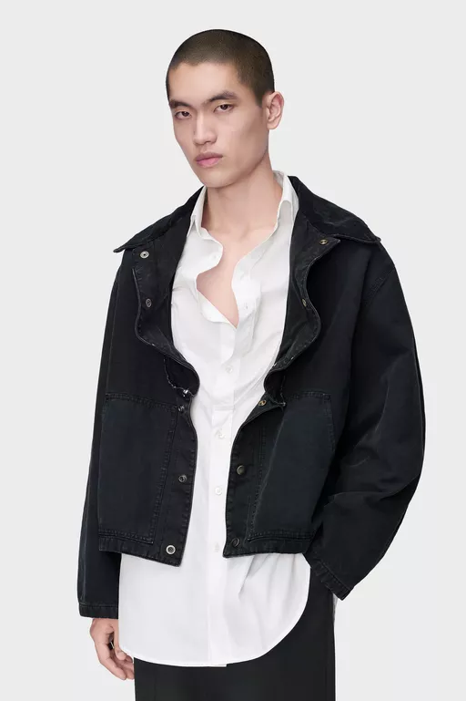 Folded Collar Denim Jacket - Jackets