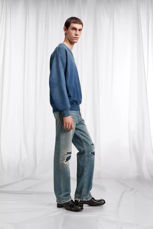 Washed V-Neck Cotton Sweatshirt - Sweatshirts