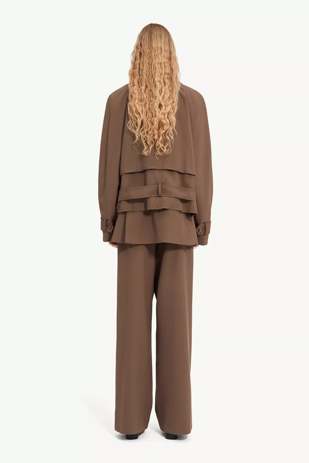 Brown Belted wool blend jacket | MM6 Official