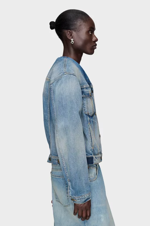 Folded Collar Denim Jacket - Jackets